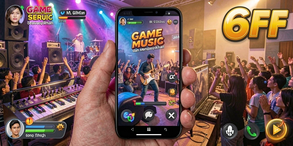 Screenshot gameplay 6CF yang menunjukkan serunya bermain musik.