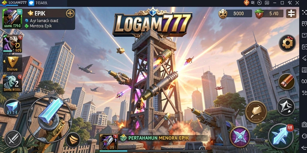 Screenshot LOGAM777 menampilkan aksi menara pertahanan yang mendebarkan.