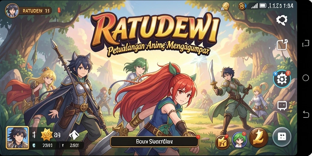 Screenshot gameplay RATUDEWI menunjukkan aksi seru dan karakter anime yang menarik.