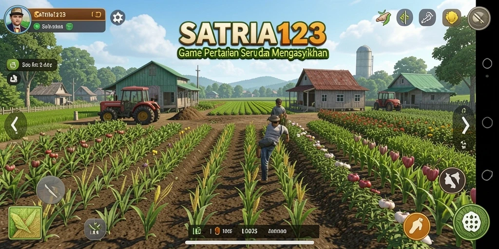 Screenshot gameplay SATRIA123 menunjukkan aktivitas bertani yang seru.