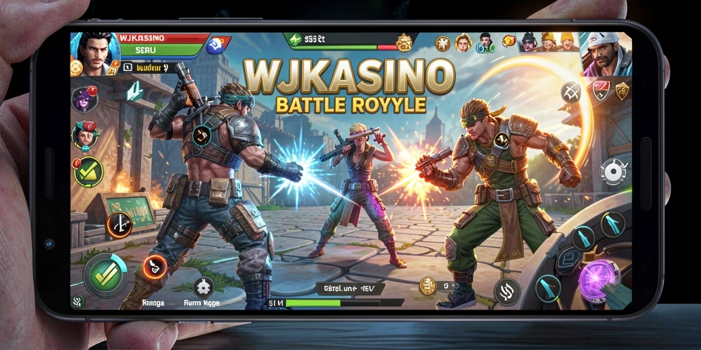 Screenshot gameplay WJKASINO dengan aksi pertempuran Battle Royale yang mendebarkan.